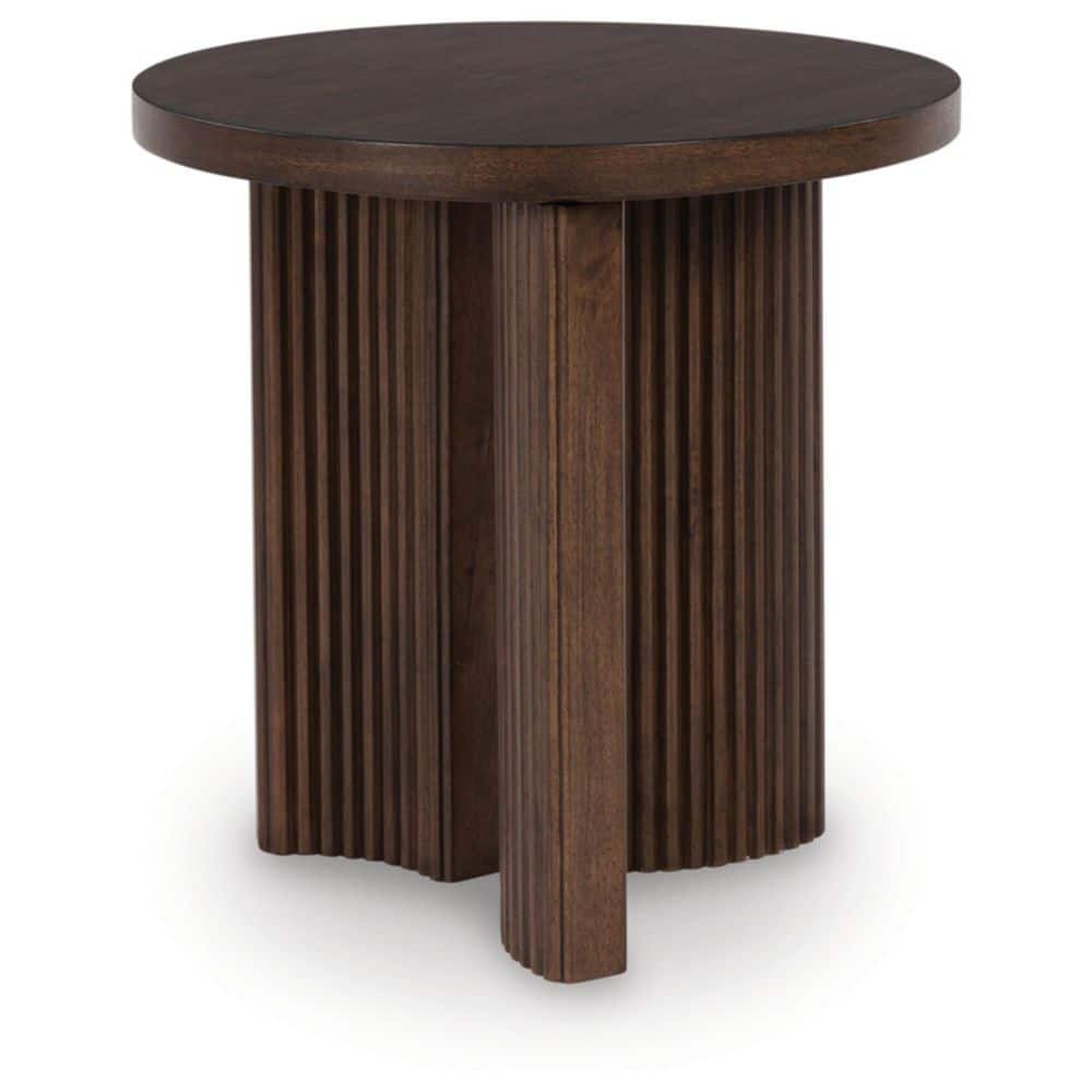 Korestone Dark Brown Round Wood End Table