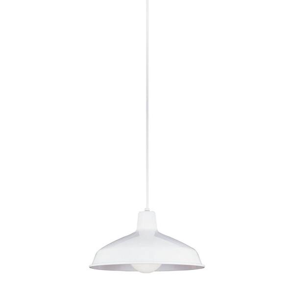 Generation Lighting Painted Shade 15.75 in. W 1-Light White Warehouse Style Industrial Metal Pendant with 54 in. White Cord