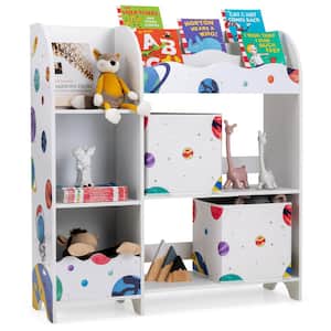 36.5 in. White Bookcase Kids Toy Organizer Children Wooden Storage Cabinet w/Storage Bins