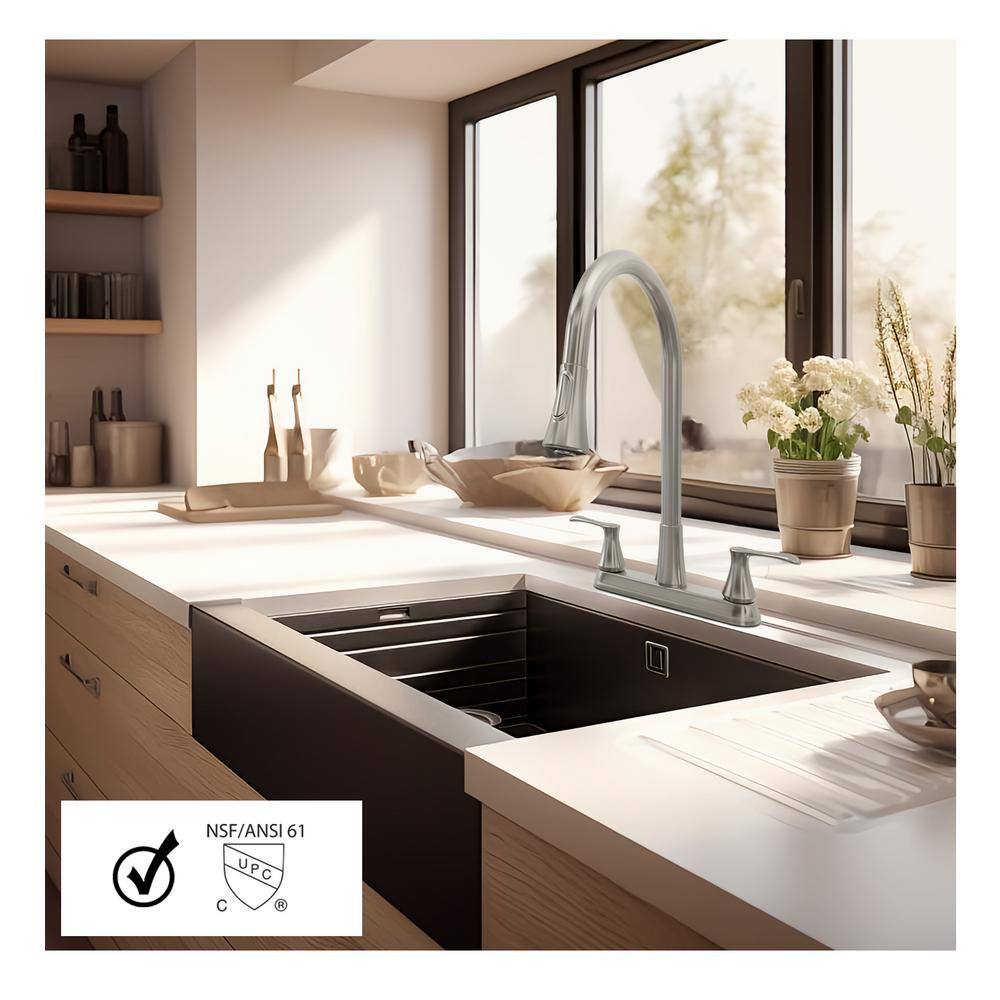 Nickel Double Handle Pull Down Kitchen Faucet with Spray