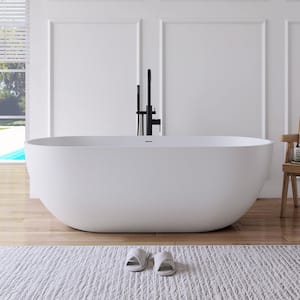 Ariana 65 in. x 30 in. Stone Resin Solid Surface Flatbottom Freestanding Soaking Bathtub in White