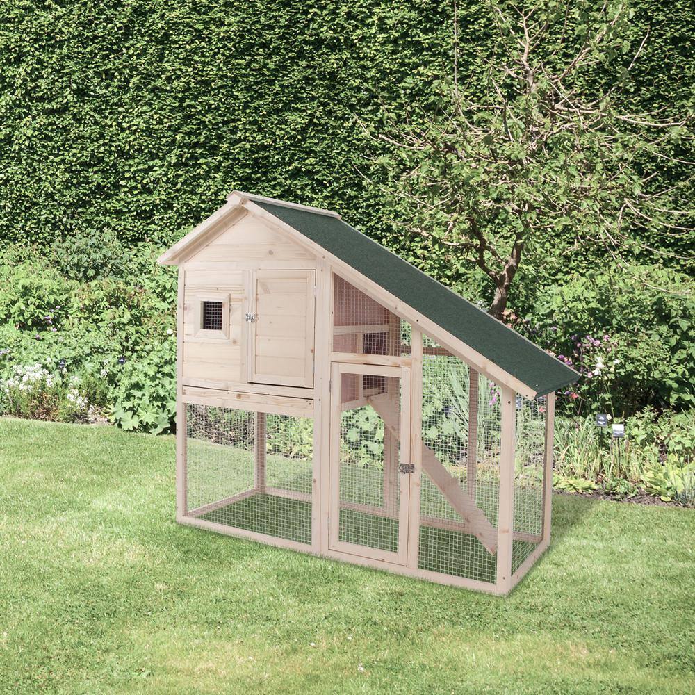 Natural Wood 2-Tier Guinea Pig Hutch with Ramp and Roof