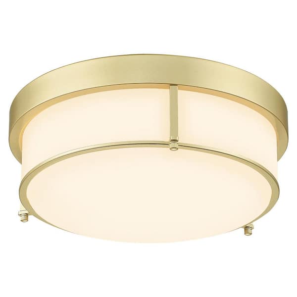 JAZAVA 15 in. 3-Light Gold Flush Mount with Frosted Glass Shade and No Bulbs Included for Hallway Kitchen Bedroom