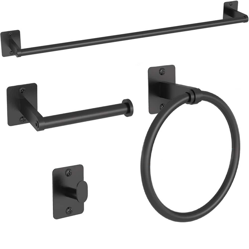 4-Piece Bath Hardware Set Wall Mounted Bathroom Accessories 24 in. Towel Ba