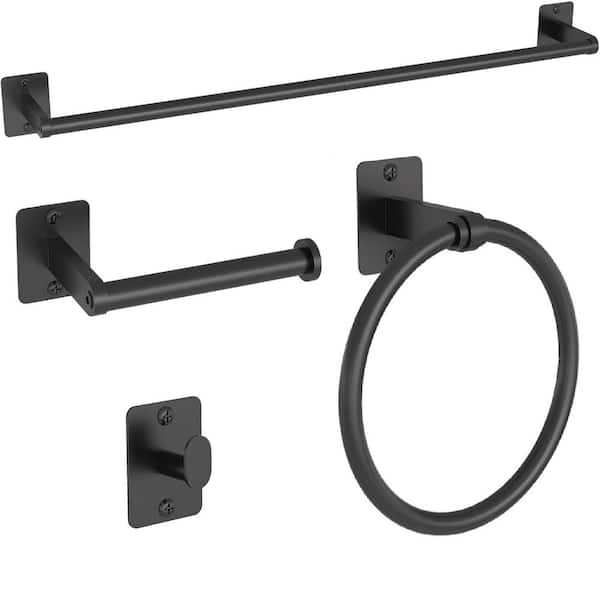 4-Piece Bath Hardware Set Wall Mounted Bathroom Accessories 24 in. Towel Bar, Rack, Robe Hook, TP Holder in Matte Black