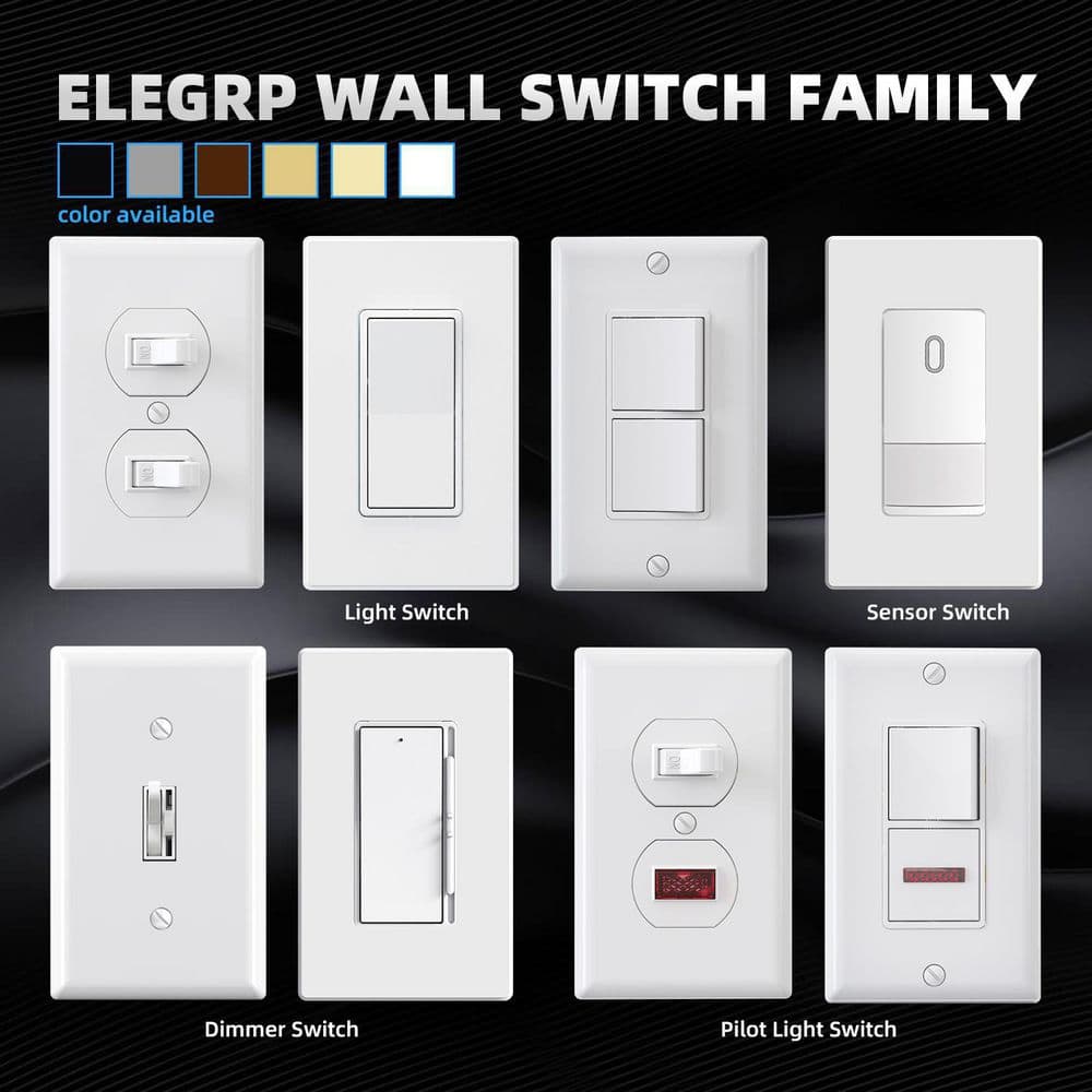 White Matte Single Pole Rocker Light Switch Set with Thermoplastic Wall Plate