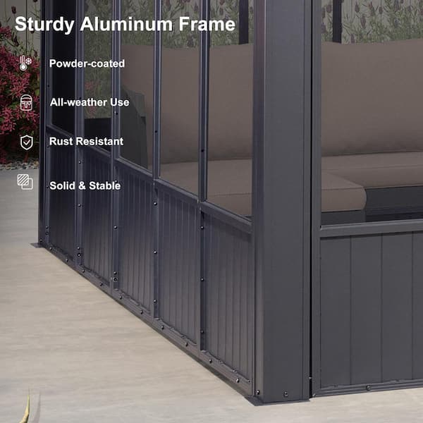 PURPLE LEAF 12ft.x16ft. Sunroom Hardtop Gazebo Solarium Galvanized