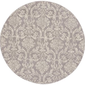 Jubilant Grey 8 ft. x 8 ft. Floral Transitional Round Area Rug
