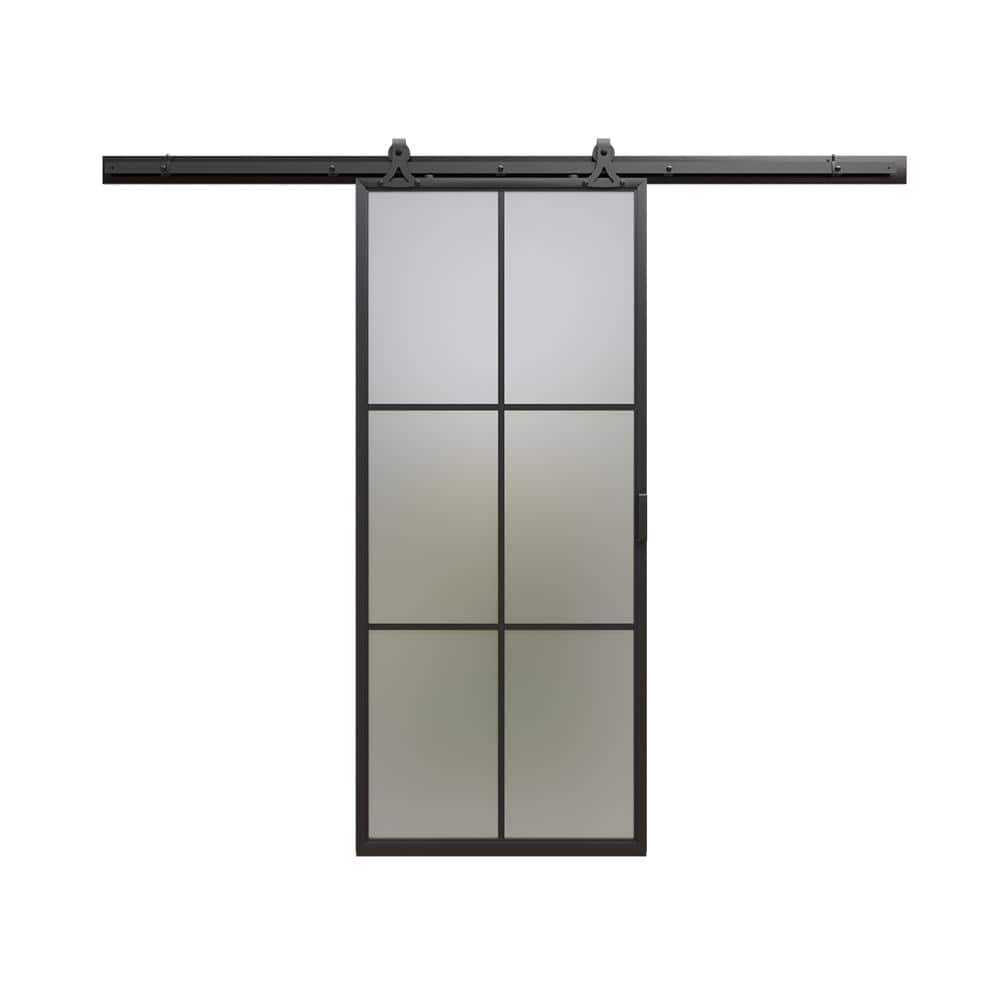 Masonite 36 in. x 84 in. 6 Lite Frosted Glass Black Finished Metal