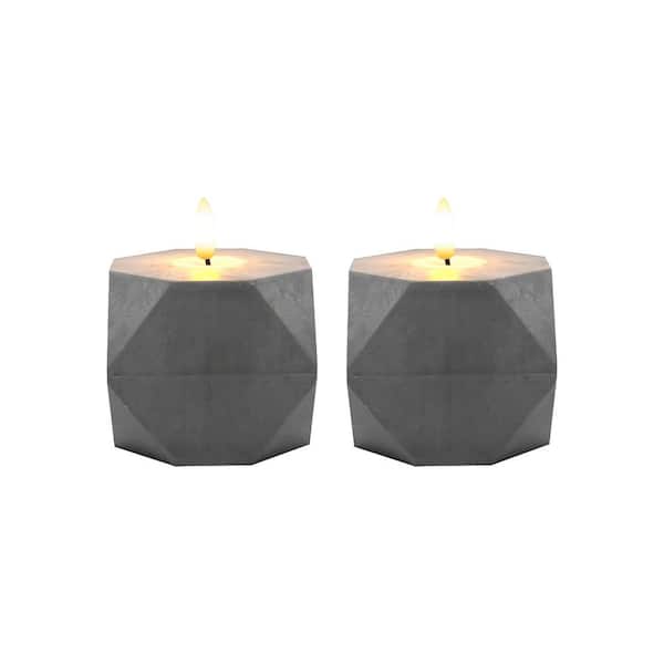LUMABASE Battery Operated Geometric Candles with 3D Wick Flame (Set of 2)