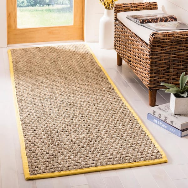 Natural Fiber Beige/Gold 3 ft. x 6 ft. Border Woven Runner Rug