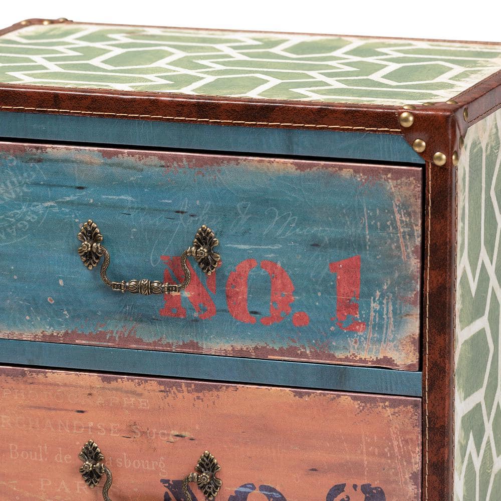 Amandine Multicolor Wood 4-Drawer Accent Chest with Brass Handles
