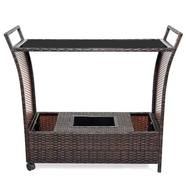 Rattan Patio Bar Cart Beverage Counter Table With Wheels And Ice Bucket Gym07127 The Home Depot Rattan Patio Bar Cart Beverage, Outdoor Bar On Wheels