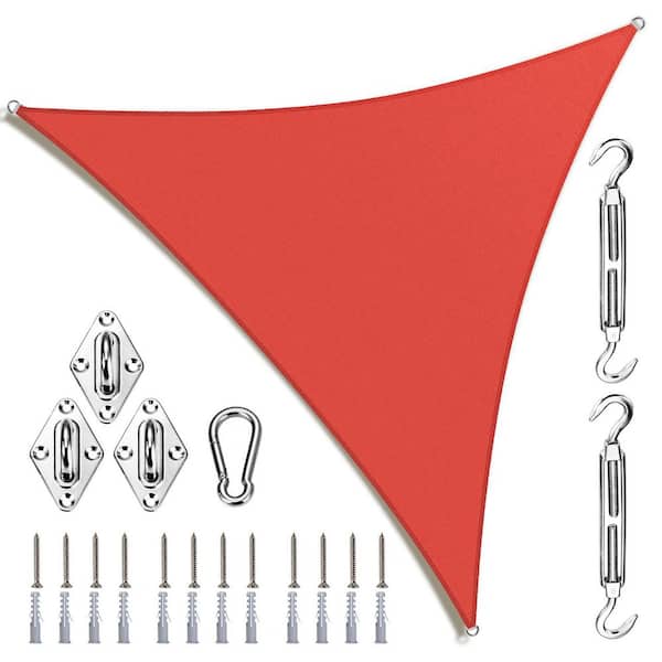 18 ft. x 18 ft. x 18 ft. Triangle Sun Shade Sail with Hardware Kit-Red
