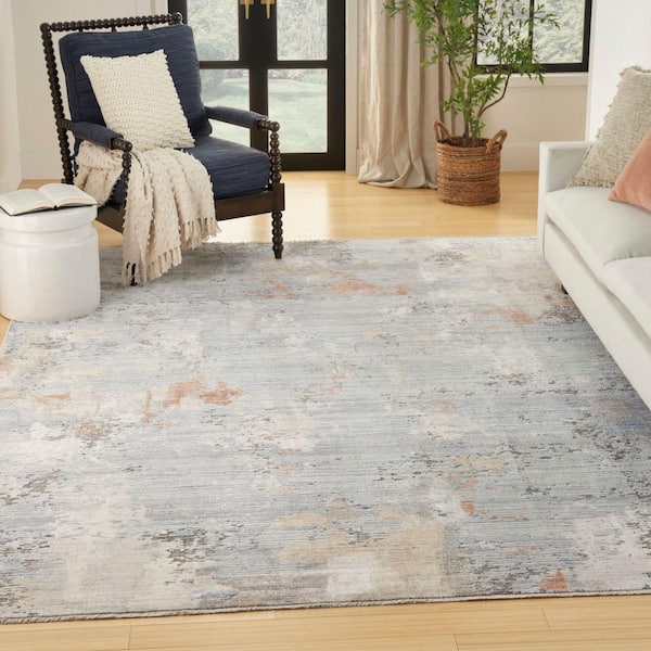 Modern Abstract Grey Blue 10 ft. x 13 ft. Abstract Contemporary Area Rug