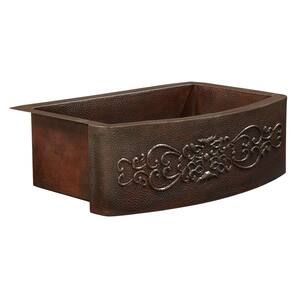 Donatello Farmhouse Apron Front 36 in. Single Bowl Copper Kitchen Sink Bow Front Scroll Design