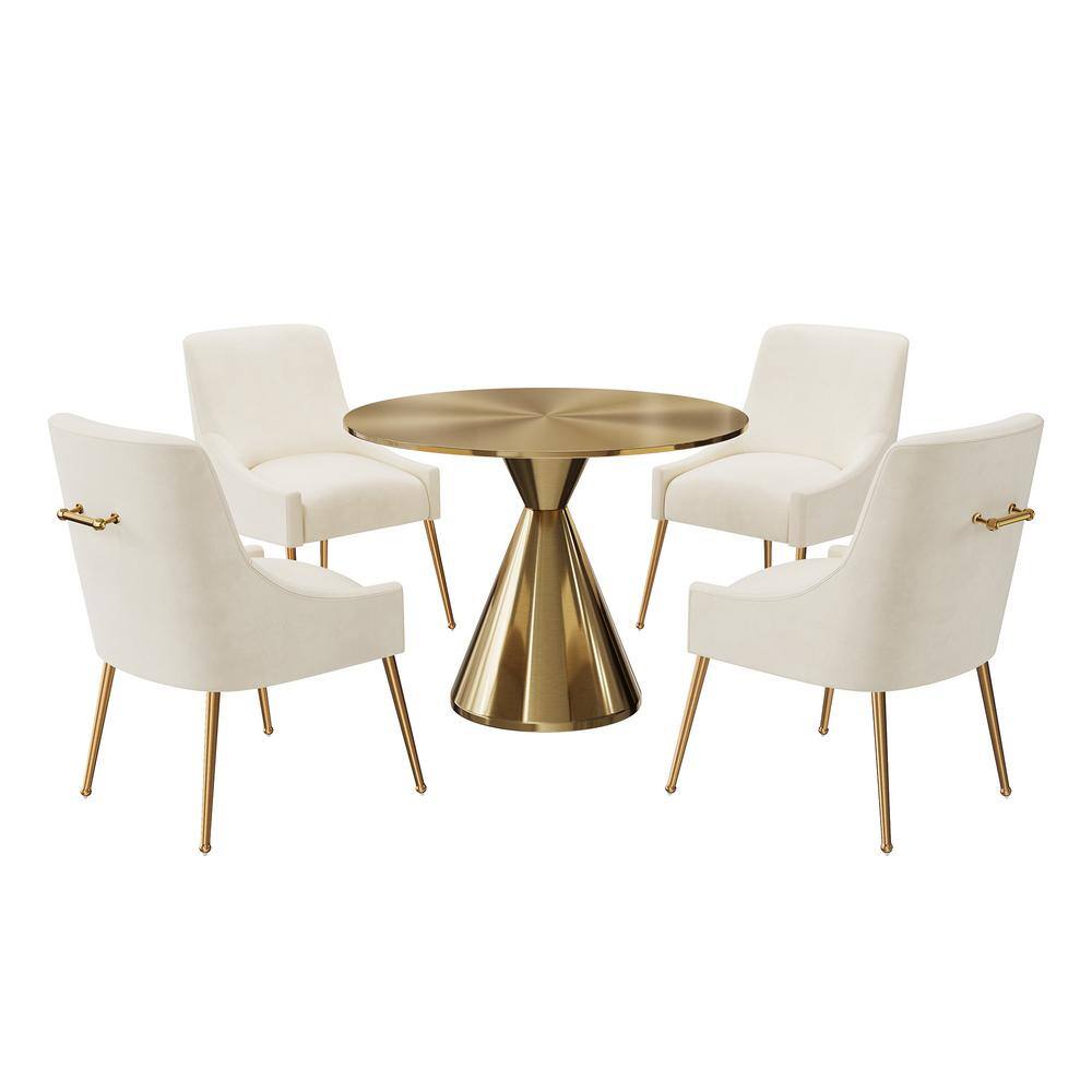 Clihome 5-Piece 39 in. Round Gold Stainless Steel Dining Table with ...
