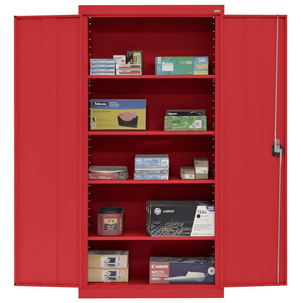Heavy Duty Red Steel Freestanding Lockable Office Cabinet with Adjustable Shelving