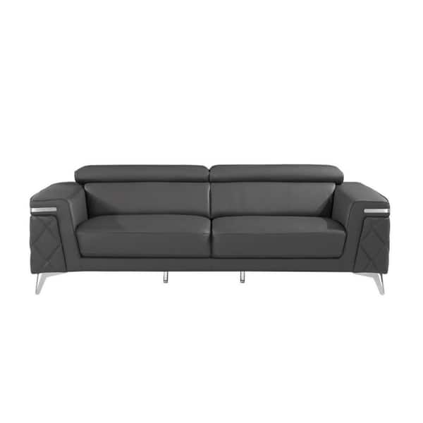 HomeRoots Amelia 89 in. Square Arm Italian Leather Rectangle Sofa in. Gray