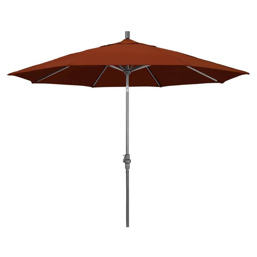 11 ft. Hammertone Grey Aluminum Market Patio Umbrella  Aluminum Ribs Collar Tilt Crank Lift in Brick Pacifica price history on PriceWatchPro