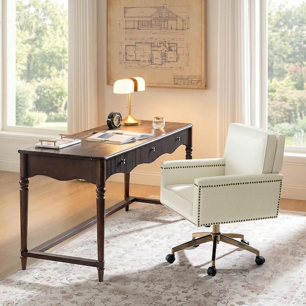Manuel Faux Leather Swivel Office Chair in Ivory