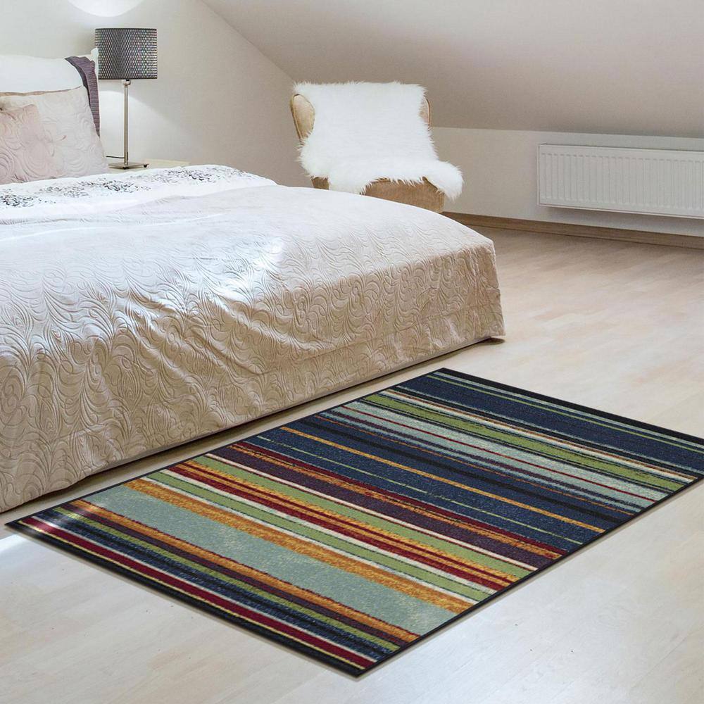 Multicolor Striped Non-Slip Synthetic Area Rug 3'3" x 5'