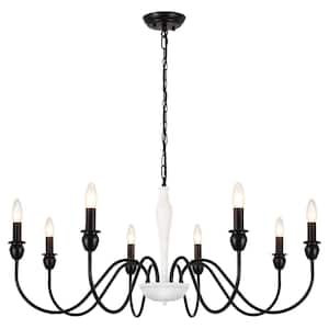 Marypaz 8-Light White/Black Dimmable Classic Traditional Farmhouse Chandelier for Kitchen Island with no Bulbs Included