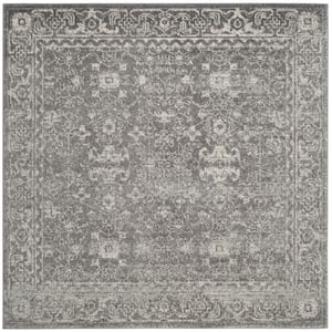 Evoke Gray/Ivory 3 ft. x 3 ft. Distressed Floral Speckles Square Area Rug