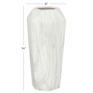 14 in. White Faux Marble Ceramic Decorative Vase