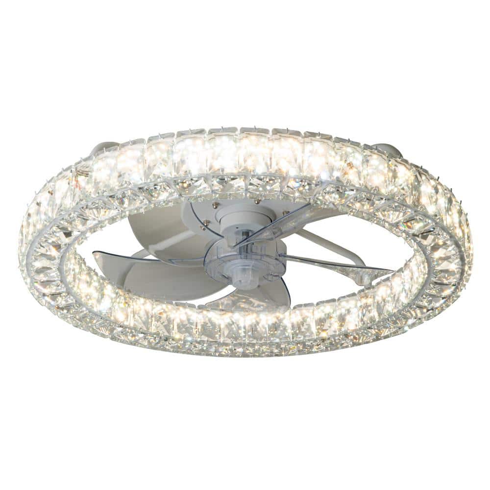 Tivleed Black 19.7 in. Modern Romantic Crystal LED Recessed Ceiling Fan