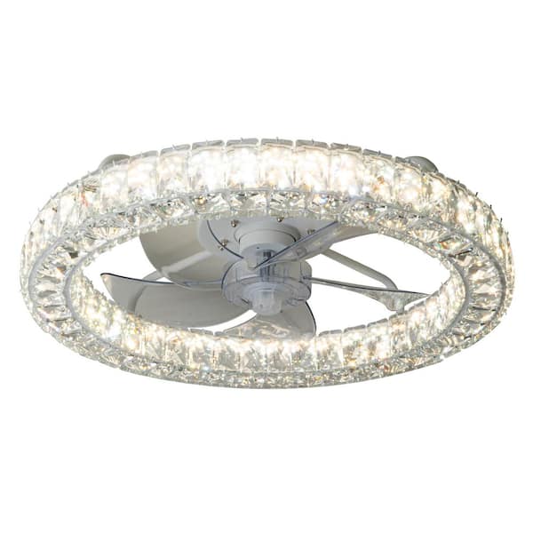 Tivleed Black 19.7 in. Modern Romantic Crystal LED Recessed Ceiling Fan Light