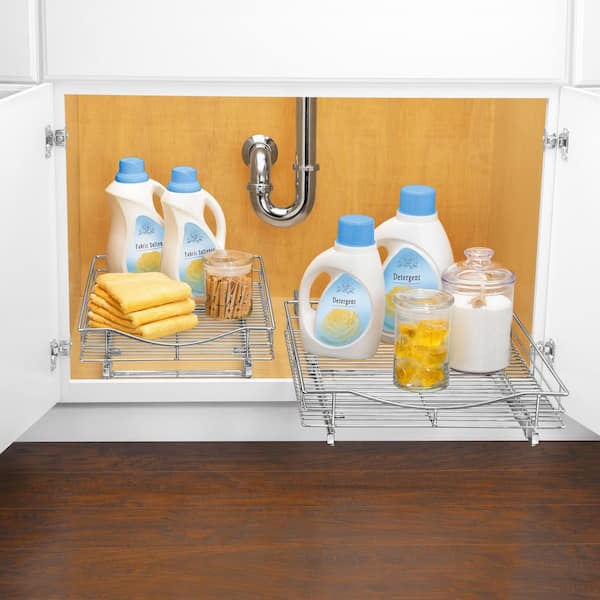 Kitchen Storage Organizer Supplies Under Sink Sliding Drawers