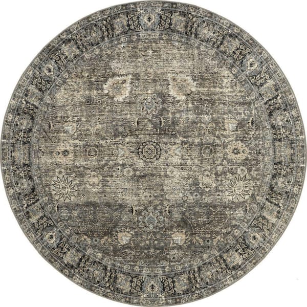 Bayberry Vintage Machine Washable Green Grey Round 6 ft. Indoor/Outdoor Patio Round Rug