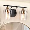 Zevni Jallie 14 in. Modern 2-Light Black Bathroom Vanity Lights Brass ...