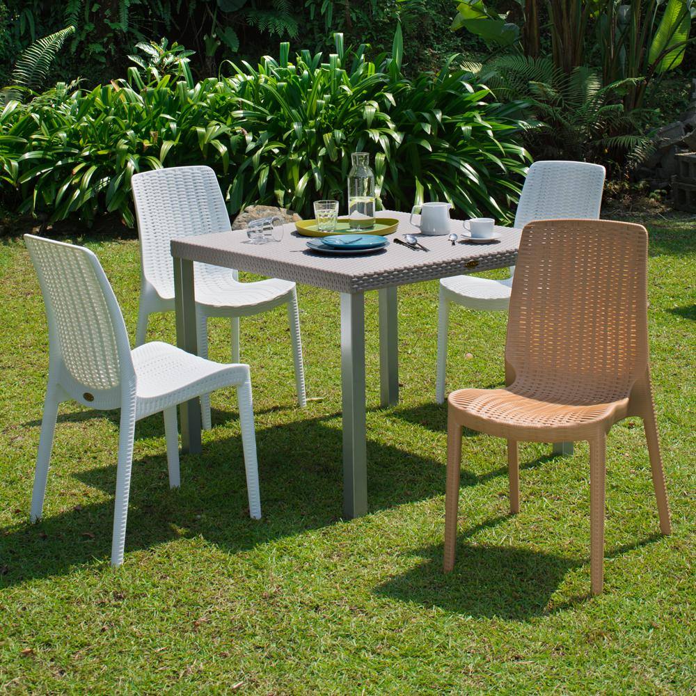 Black Resin and Rattan Armless Dining Chair