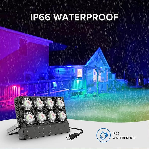 SANSI 50-Watt Black RGB Color Changing Outdoor Integrated LED Flood Light with Remote Control 43190606