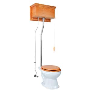 High Tank Toilet 2-Piece Elongated Bowl in White Single Flush 1.6 GPF Tank and Chrome Pipes Seat not Included