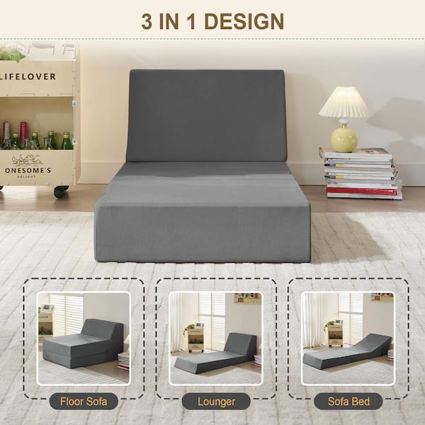 6 in. Medium Twin Folding Memory Foam Mattress Tri-Fold Sofa Living Room Bedroom Convenience Boxed Set