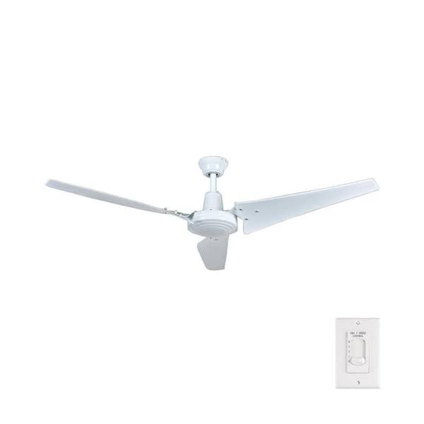 Hampton Bay Industrial 60 in. Indoor/Outdoor White Ceiling Fan with Wall Control, Downrod and Powerful Reversible Motor