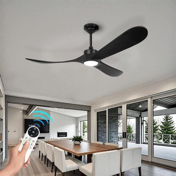 60 in. Smart Indoor Black Ceiling Fan with light, with Remote Control, Downrod Mount 6-Speed and 3 Solid Wood Blades