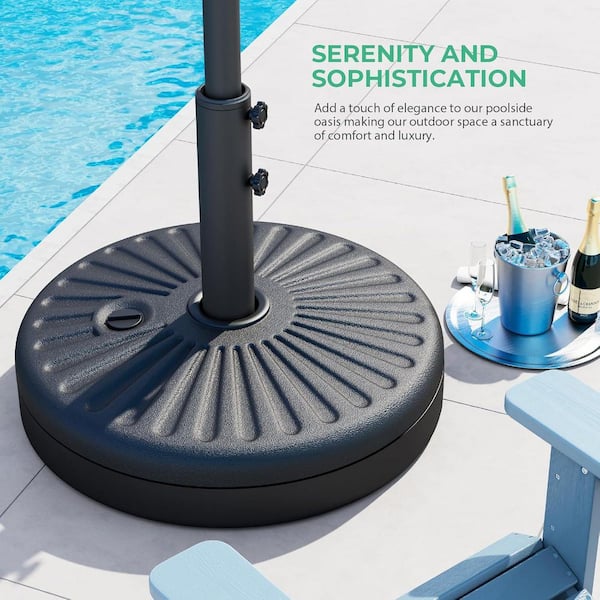 66 lbs. Round Patio Umbrella Base in Heavy Duty Plastic Free-Standing with 2-Adjustment Knobs in Black