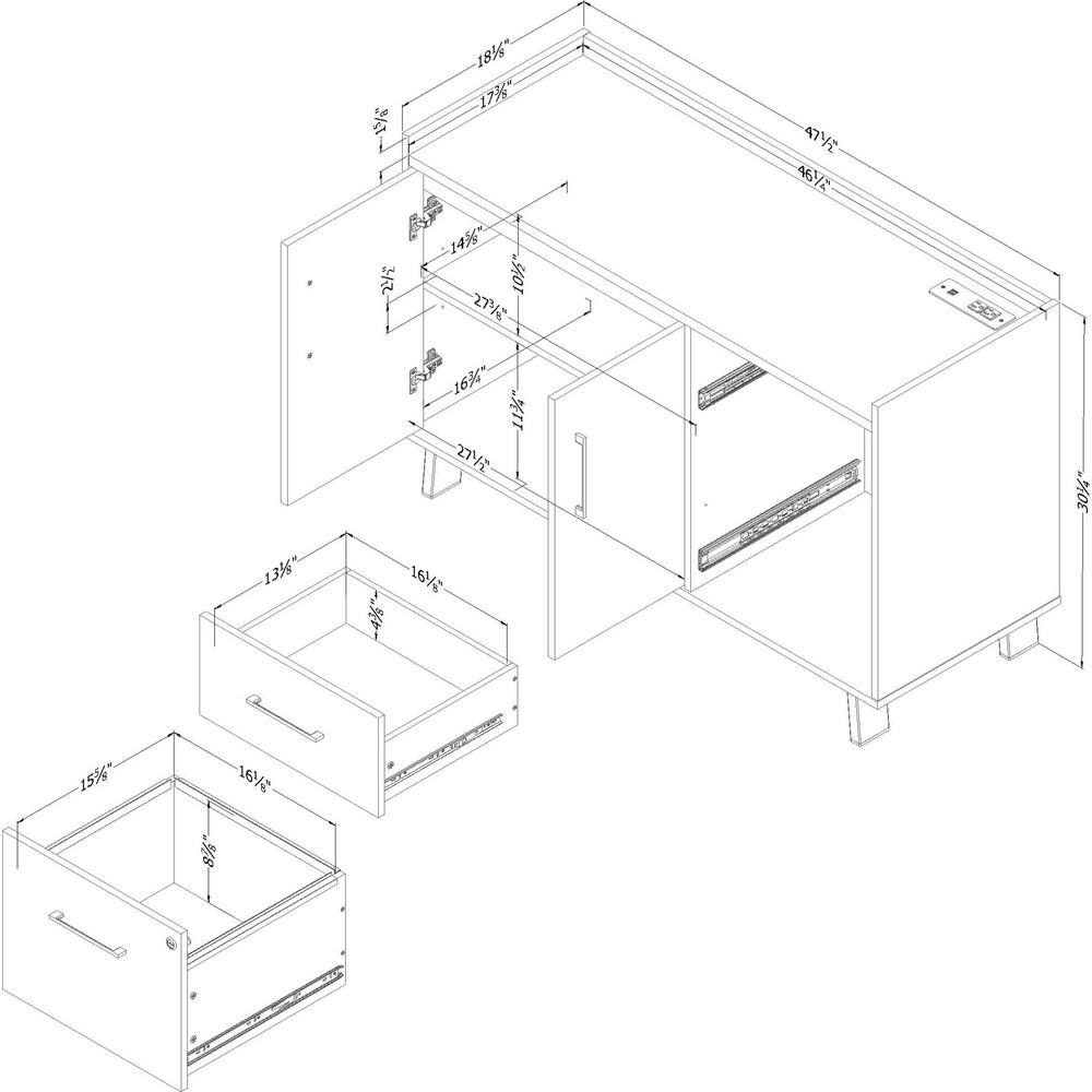 Soft Elm and Matte Black 2-Drawer Lockable Filing Credenza