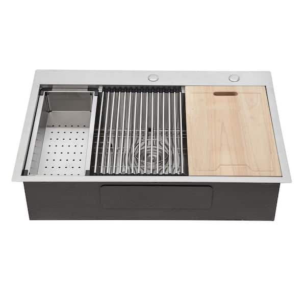 33 in. Drop-in Single Bowl 16 Gauge Stainless Steel Kitchen Sink with Drain