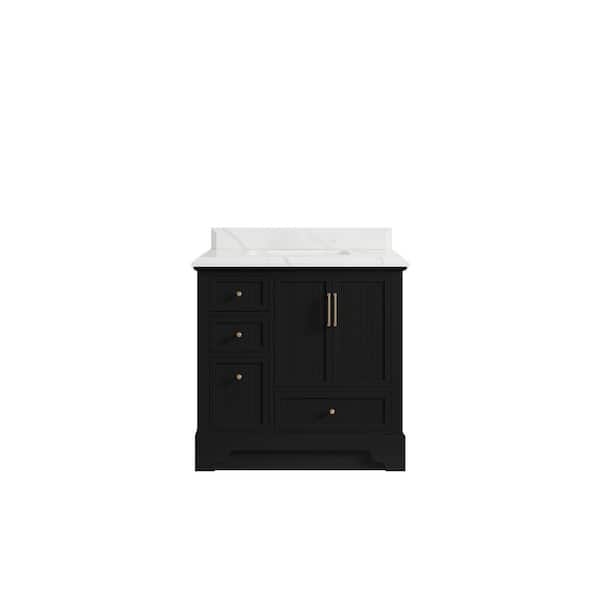 Willow Collections Alys 36 in. W x 22 in. D x 36 in. H Single Sink Bath Vanity Center in Black with 1.5 in. Calacatta Laza qt Top