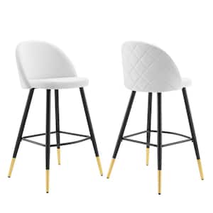Cordial 40.5 in. White Low Back Metal Frame Cushioned Bar Stool with Velvet Seat (Set of 2)