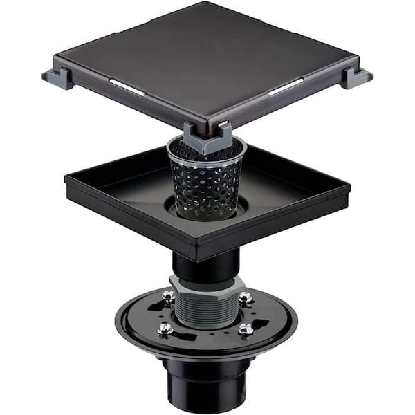 Dyiom 6 in. W X 6 in. D Black With Flange Square Shower Drain Cover