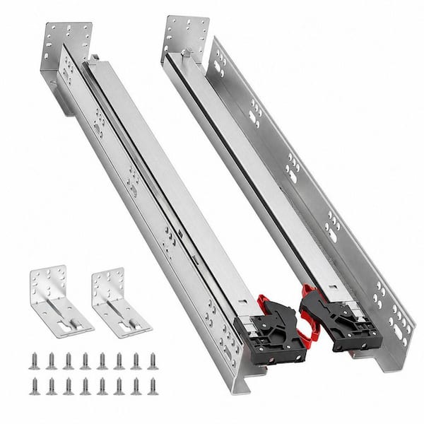 1 Pair 12 in. Soft Close Bottom Mount Drawer Slides with Rear mounting Bracket Locking Devices Screws for Face Frame