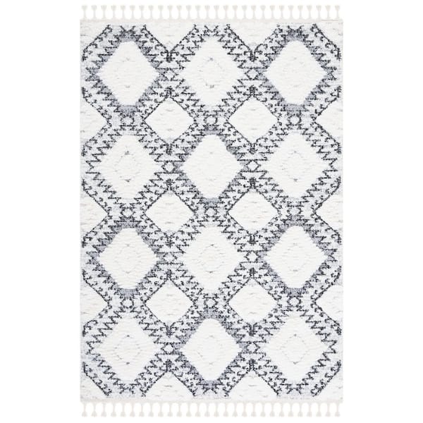 Moroccan Tassel Shag 9 ft. x 12 ft. Ivory/Gray Diamond High-Low Area Rug