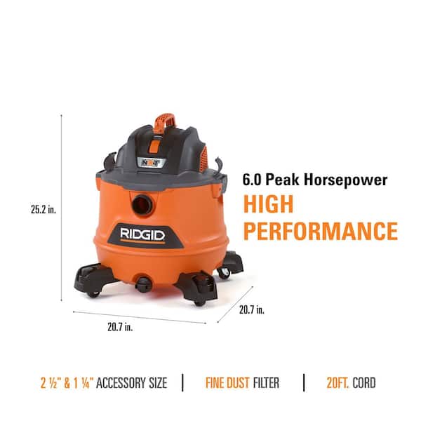 RIDGID - 14 Gallon 6.0 Peak HP NXT Shop Vacuum Wet Dry Vac with Fine Dust Filter, Locking Hose, Accessories and Car Cleaning Kit