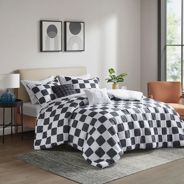 Lana Black/White Microfiber Full/Queen Comforter Set